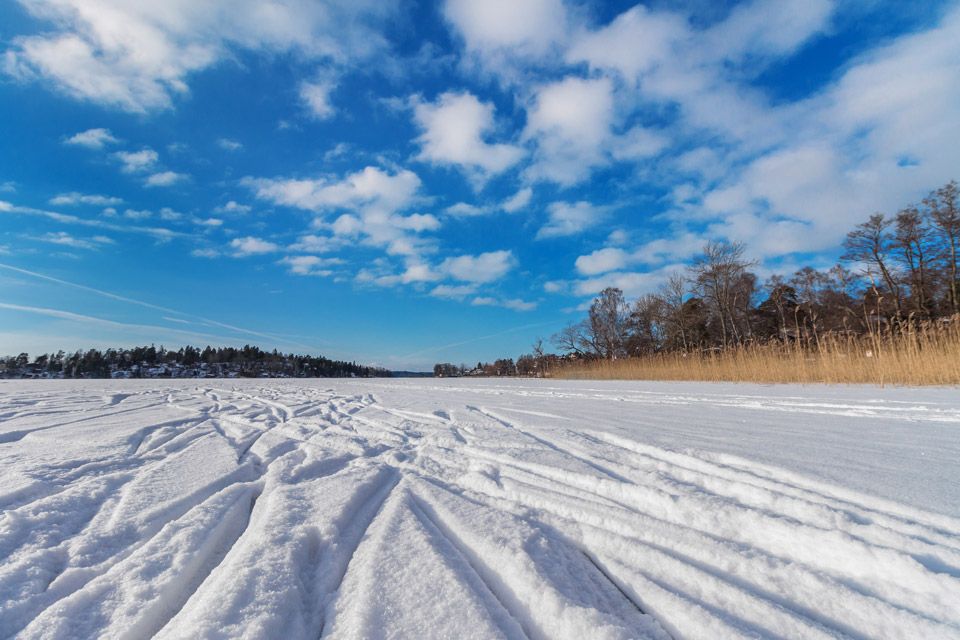 Ski tracks on ice