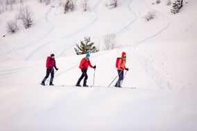 3 skiers